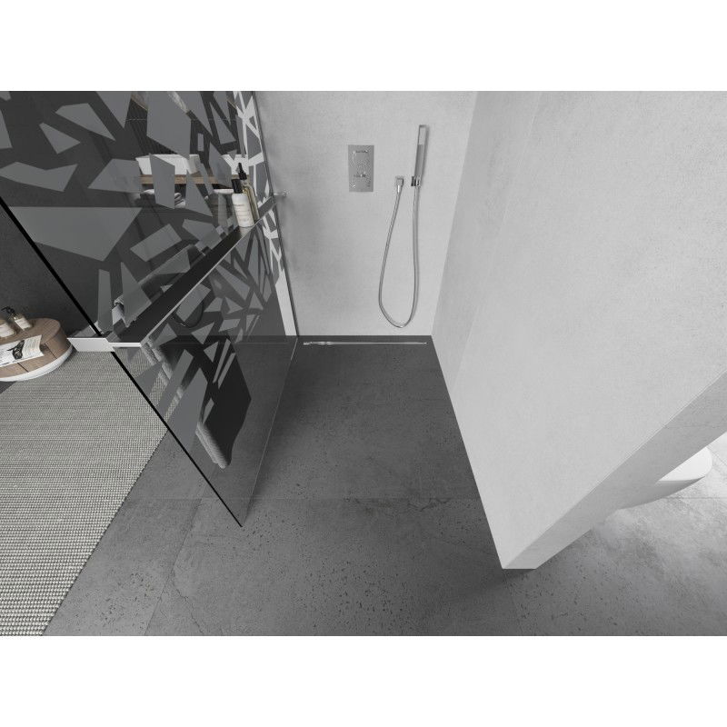 Mexen Kioto+ L shower wall with shelf Walk-in 100 x 200 cm, white pattern, chrome - 800-100-123-01-85