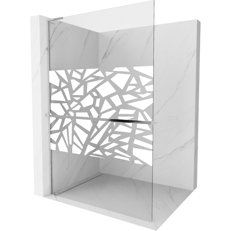 Mexen Kioto+ L shower wall with Walk-in shelf 110 x 200 cm, white pattern, chrome - 800-110-123-01-85
