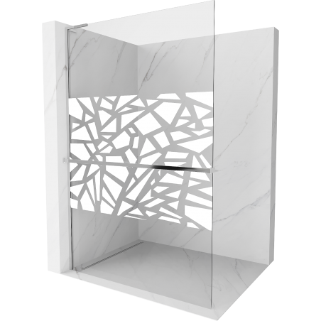 Mexen Kioto+ L shower wall with Walk-in shelf 110 x 200 cm, white pattern, chrome - 800-110-123-01-85