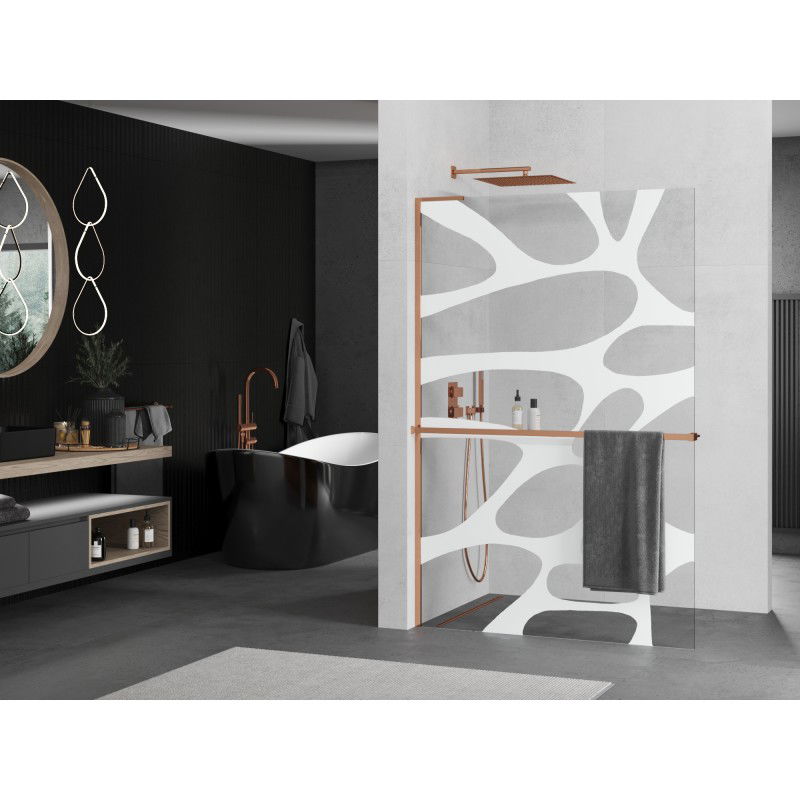 Mexen Kioto+ L shower wall with shelf Walk-in 110 x 200 cm, white wave, rose gold - 800-110-123-60-97