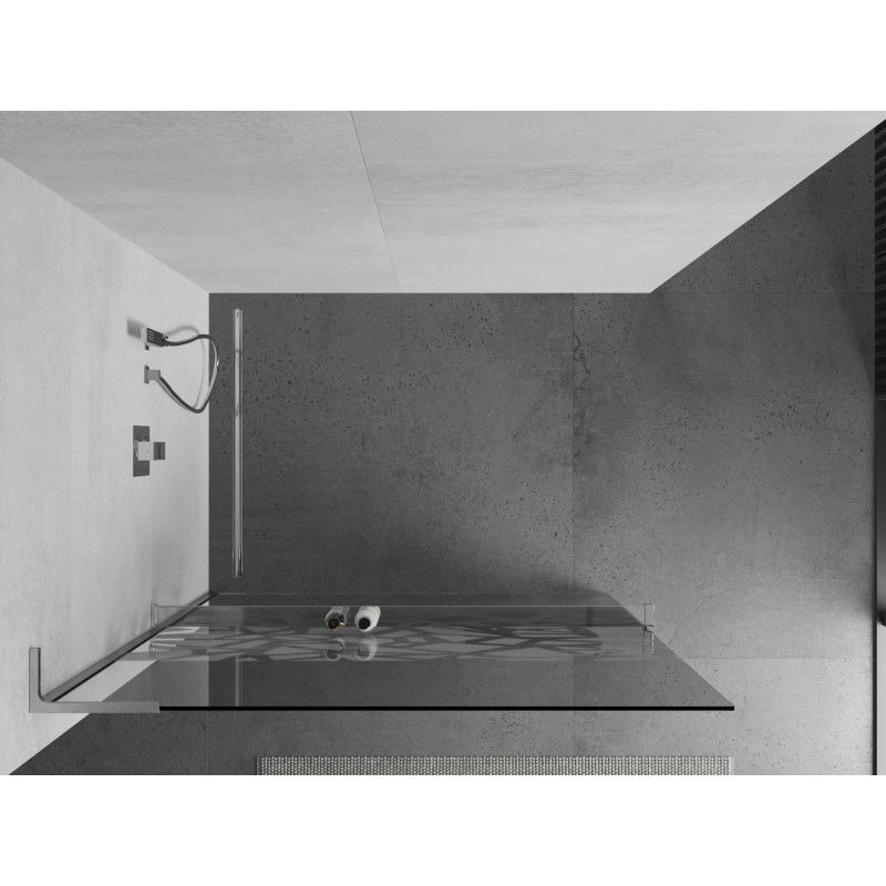 Mexen Kioto+ L Shower Panel with Shelf Walk-in 120 x 200 cm, white pattern, chrome - 800-120-123-01-85