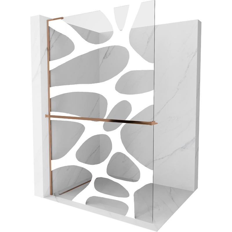 Mexen Kioto+ L shower wall with Walk-in shelf 120 x 200 cm, white pattern, pink gold - 800-120-123-60-97