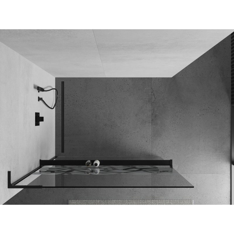 Mexen Kioto+ L Shower Wall with Shelf Walk-in 70 x 200 cm, White Pattern, Black - 800-070-123-70-85