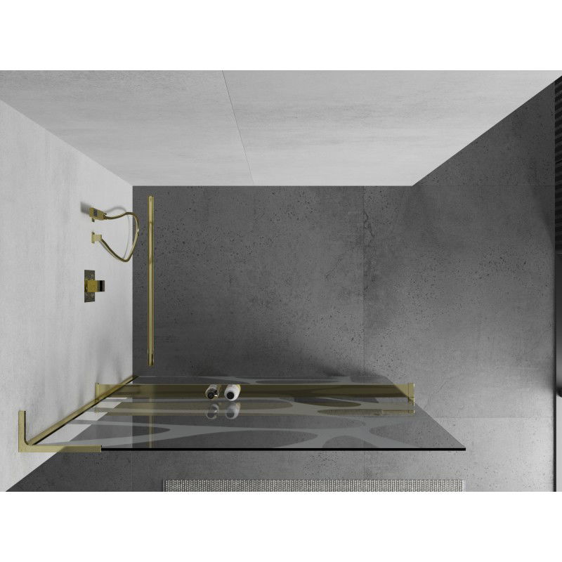 Mexen Kioto+ L shower wall with shelf Walk-in 110 x 200 cm, white wave, gold - 800-110-123-50-97