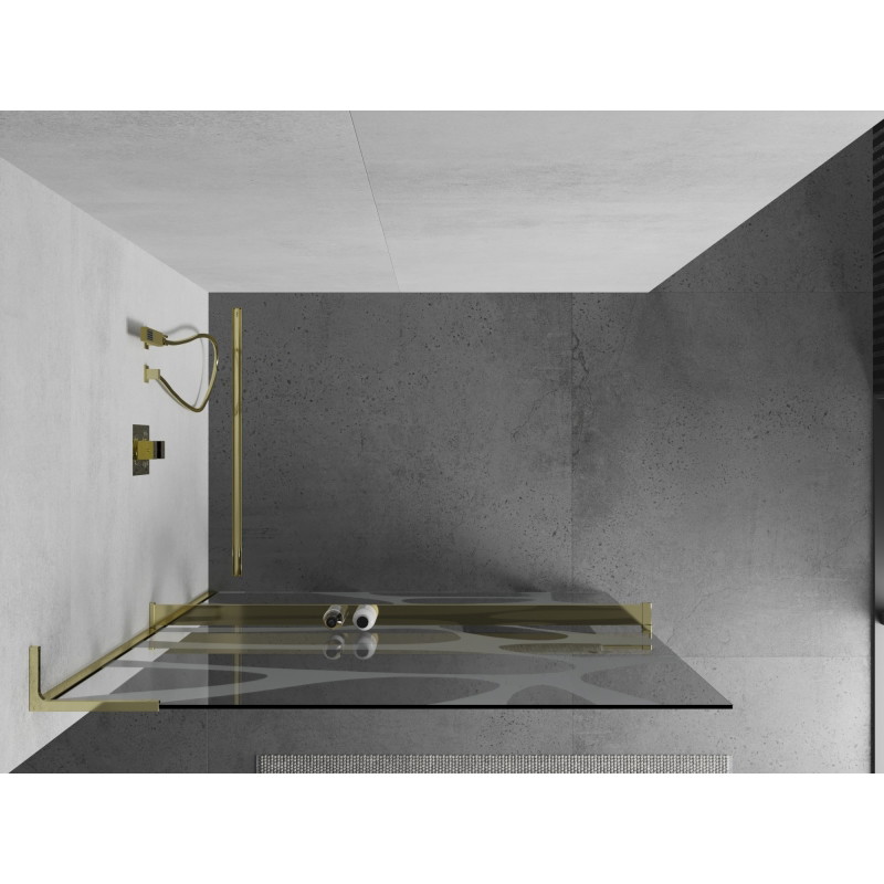 Mexen Kioto+ L walk-in shower panel with shelf 110 x 200 cm, white wave, gold - 800-110-123-50-97