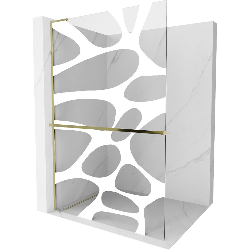 Mexen Kioto+ L walk-in shower panel with shelf 110 x 200 cm, white wave, gold - 800-110-123-50-97