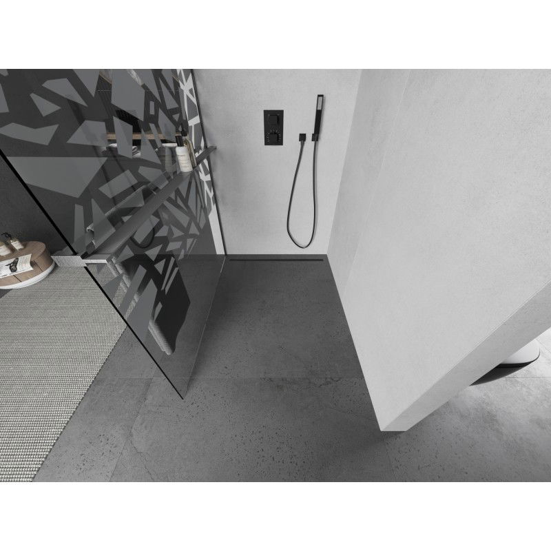 Mexen Kioto+ L shower screen with shelf Walk-in 100 x 200 cm, white pattern, brushed gun gray - 800-100-123-66-85