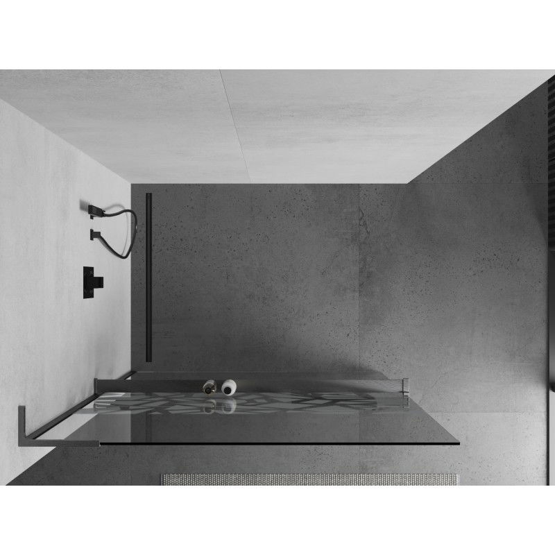 Mexen Kioto+ L Shower Wall with Shelf Walk-in 70 x 200 cm, White Pattern, Brushed Gun Gray - 800-070-123-66-85
