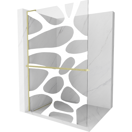 Mexen Kioto+ L Walk-in Shower Wall with Shelf 70 x 200 cm, white pattern, brushed gold - 800-070-123-55-97
