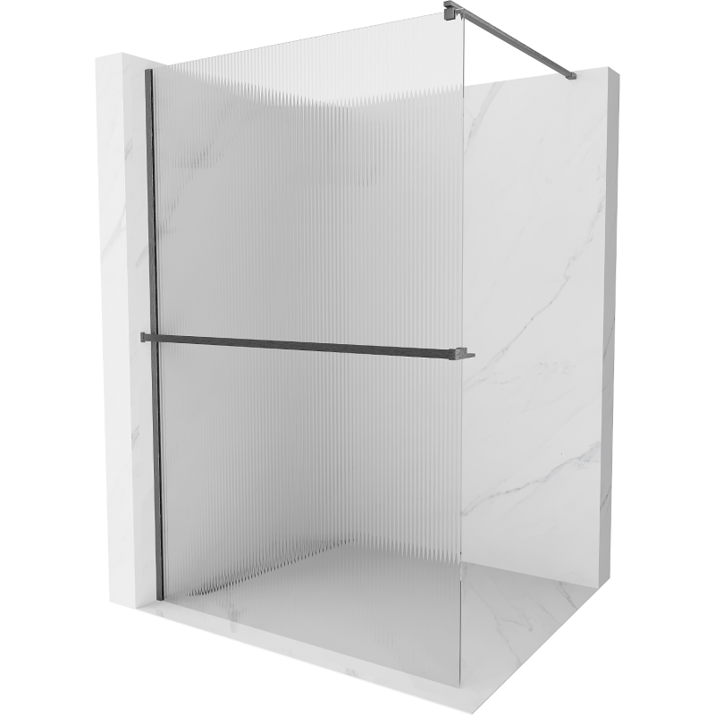 Mexen Kioto+ shower wall with Walk-in shelf 120 x 200 cm, stripes, brushed gun gray - 800-120-121-66-09