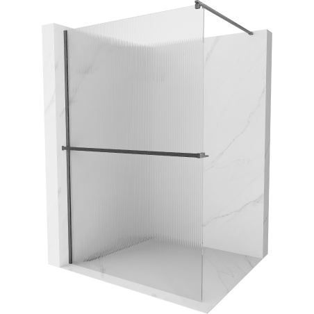 Mexen Kioto+ shower wall with Walk-in shelf 120 x 200 cm, stripes, brushed gun gray - 800-120-121-66-09