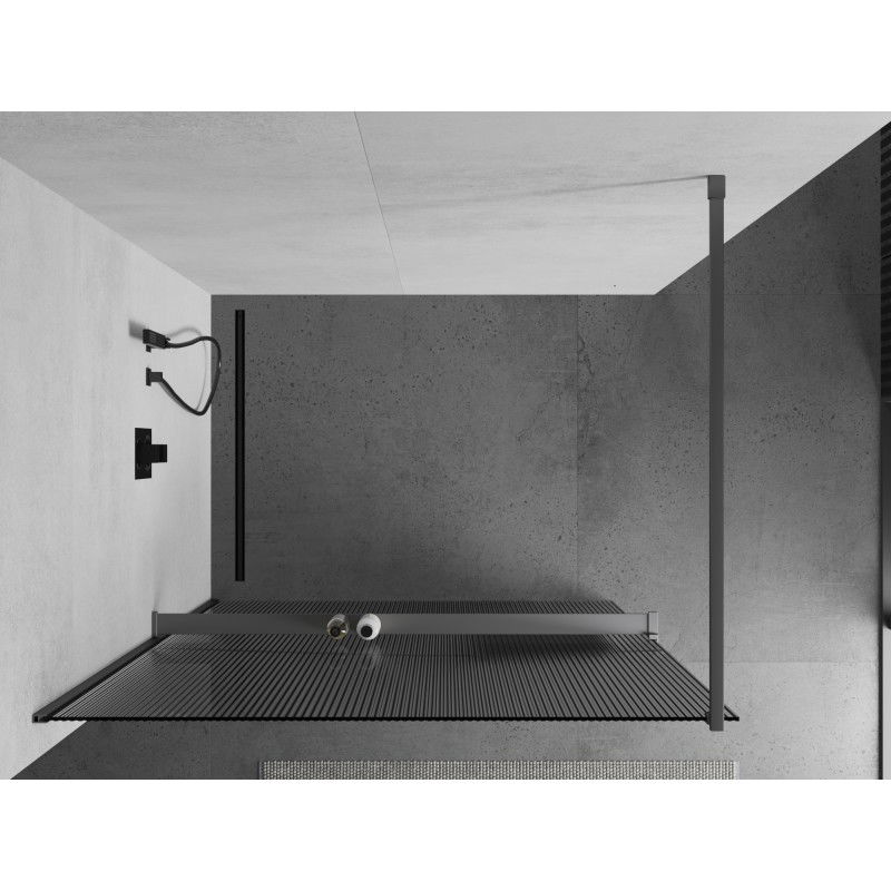 Mexen Kioto+ shower screen with shelf Walk-in 70 x 200 cm, stripes, gun metal - 800-070-121-95-09