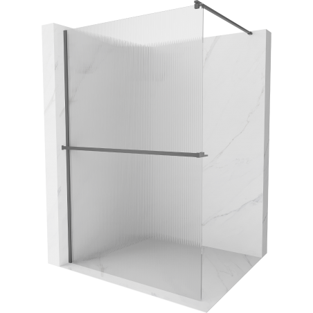 Mexen Kioto+ shower wall with shelf Walk-in 100 x 200 cm, stripes, gun metal - 800-100-121-95-09