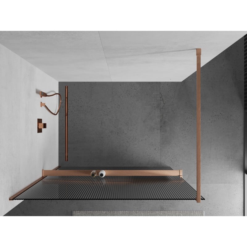 Mexen Kioto+ shower wall with shelf Walk-in 100 x 200 cm, stripes, brushed copper - 800-100-121-65-09