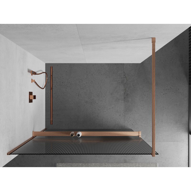 Mexen Kioto+ Shower Panel with Shelf Walk-in 110 x 200 cm, Stripes, Brushed Copper - 800-110-121-65-09