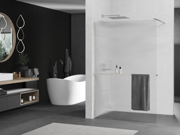 Mexen Kioto+ Walk-in Shower Wall with Shelf 90 x 200 cm, Clear, Brushed Nickel - 800-090-121-97-09