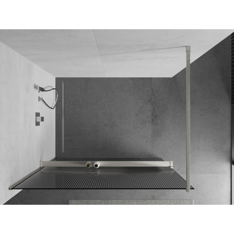 Mexen Kioto+ shower wall with Walk-in shelf 110 x 200 cm, stripes, brushed nickel - 800-110-121-97-09