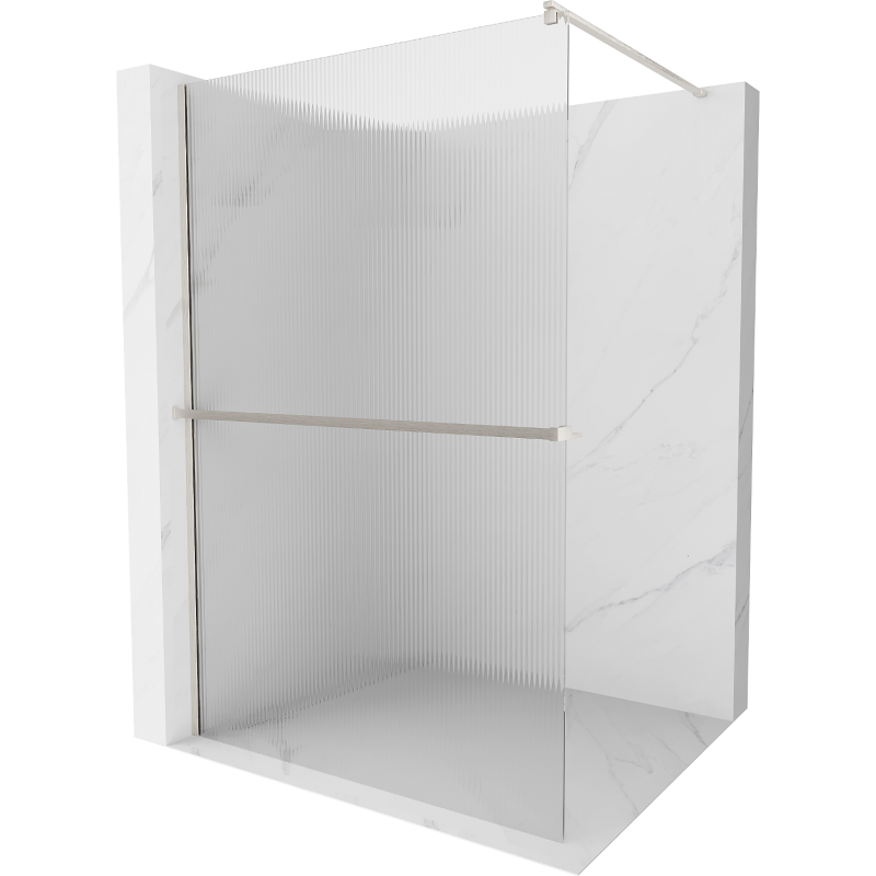 Mexen Kioto+ shower screen with Walk-in shelf 130 x 200 cm, stripes, brushed nickel - 800-130-121-97-09