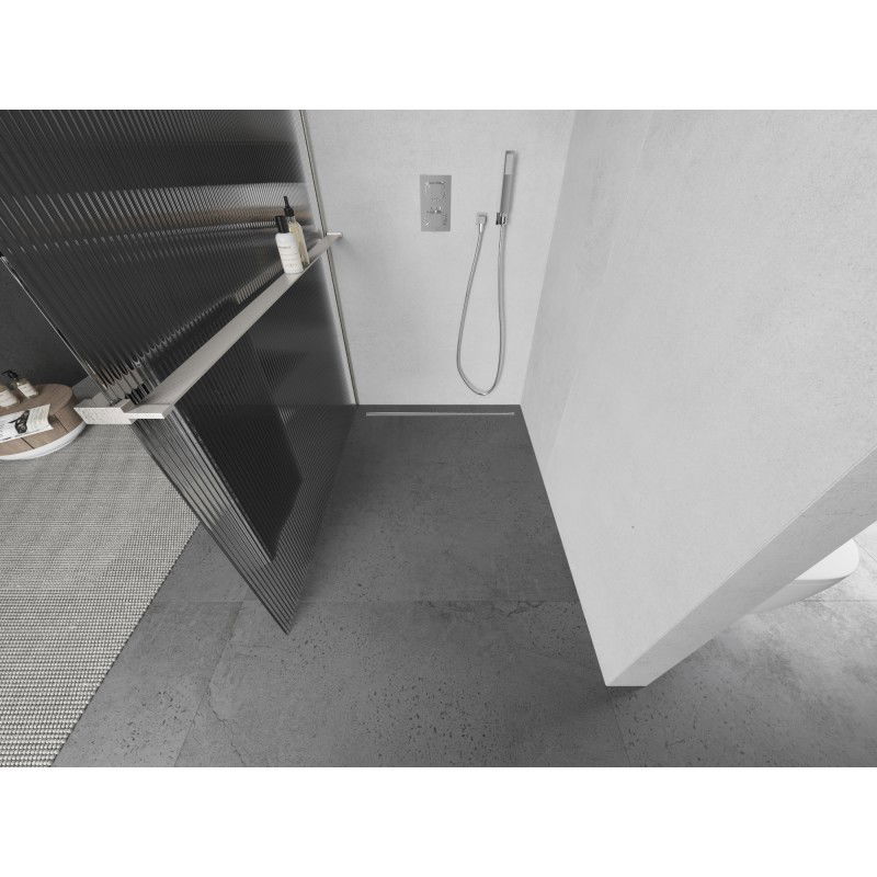 Mexen Kioto+ shower panel with shelf Walk-in 140 x 200 cm, stripes, brushed nickel - 800-140-121-97-09