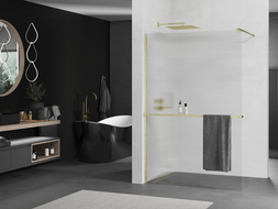 Mexen Kioto+ Shower Wall with Walk-in Shelf 70 x 200 cm, Clear Glass, Brushed Gold - 800-070-121-55-09