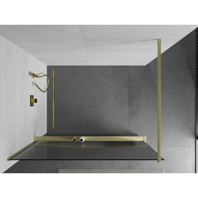 Mexen Kioto+ shower wall with Walk-in shelf 110 x 200 cm, stripes, brushed gold - 800-110-121-55-09