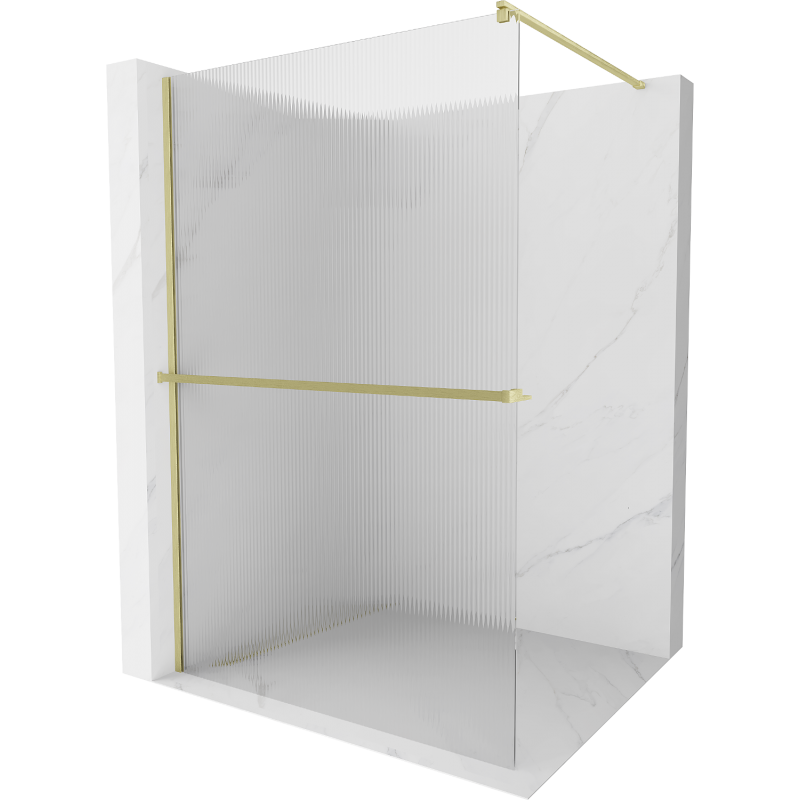 Mexen Kioto+ Walk-in Shower Screen with Shelf 140 x 200 cm, Clear, Brushed Gold - 800-140-121-55-09