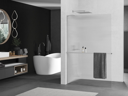 Mexen Kioto+ L shower wall with Walk-in shelf 70 x 200 cm, stripes, chrome - 800-070-123-01-09