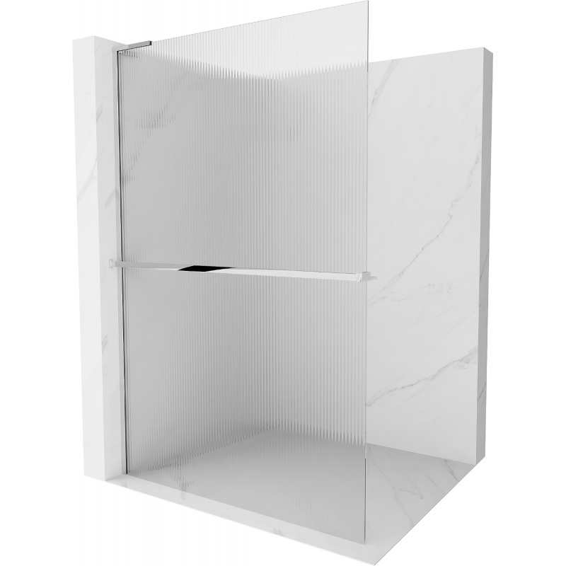 Mexen Kioto+ L shower wall with Walk-in shelf 70 x 200 cm, stripes, chrome - 800-070-123-01-09