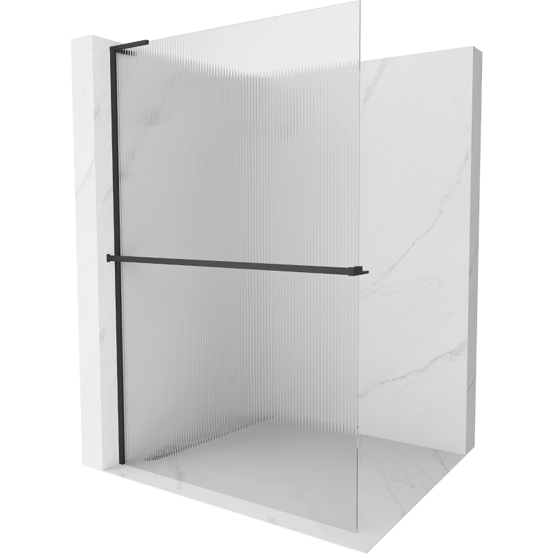 Mexen Kioto+ L Walk-in Shower Wall with Shelf 70 x 200 cm, Matt Black - 800-070-123-70-09