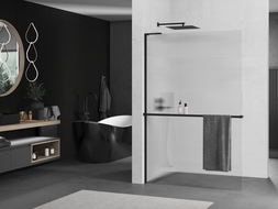 Mexen Kioto+ L shower wall with Walk-in shelf 90 x 200 cm, striped, black - 800-090-123-70-09