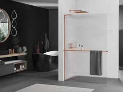 Mexen Kioto+ L Shower Wall with Shelf Walk-in 110 x 200 cm, Stripes, Rose Gold - 800-110-123-60-09
