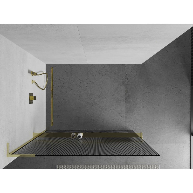 Mexen Kioto+ L Shower Panel with Shelf Walk-in 80 x 200 cm, Stripes, Gold - 800-080-123-50-09