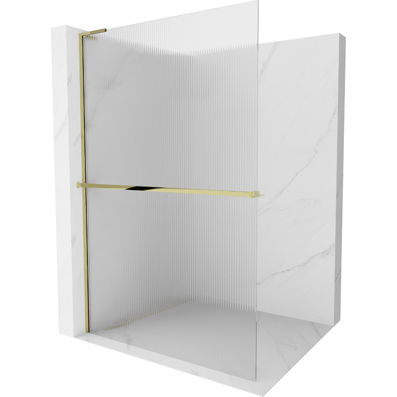 Mexen Kioto+ L Shower Wall with Shelf Walk-in 110 x 200 cm, Striped, Gold - 800-110-123-50-09