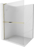 Mexen Kioto+ L Shower Wall with Walk-in Shelf 120 x 200 cm, Stripes, Gold - 800-120-123-50-09