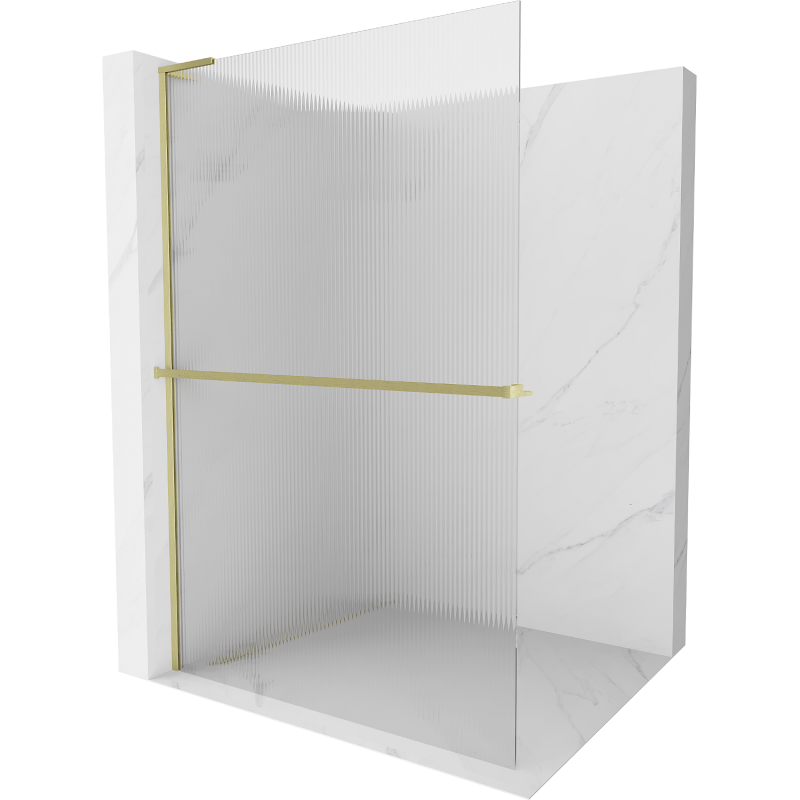 Mexen Kioto+ L Shower Wall with Shelving Walk-in 70 x 200 cm, Clear Glass, Brushed Gold - 800-070-123-55-09