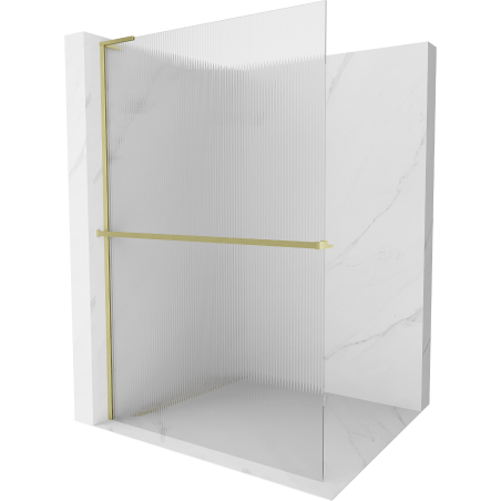 Mexen Kioto+ L Shower Wall with Shelving Walk-in 70 x 200 cm, Clear Glass, Brushed Gold - 800-070-123-55-09