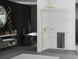 Mexen Kioto+ L Shower Wall with Shelf Walk-in 90 x 200 cm, Stripes, Brushed Gold - 800-090-123-55-09