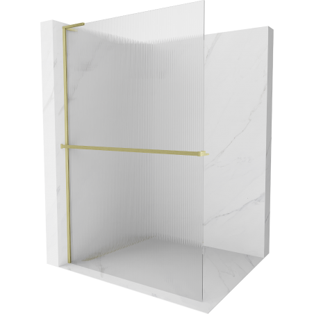 Mexen Kioto+ L Shower Wall with Walk-in Shelf 100 x 200 cm, Stripes, Brushed Gold - 800-100-123-55-09