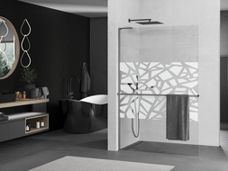 Mexen Kioto+ L Shower Wall with Shelf Walk-in 70 x 200 cm, white pattern, gun metal - 800-070-123-95-85