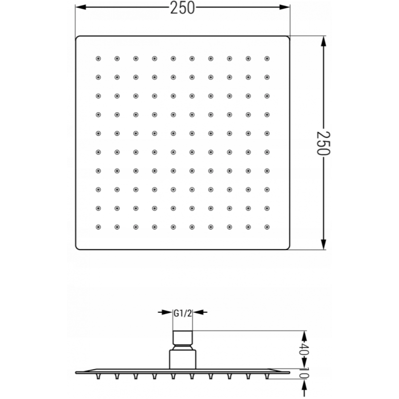Mexen Slim 25 x 25 cm Shower Head with Shower Arm, Black - 79125112-70