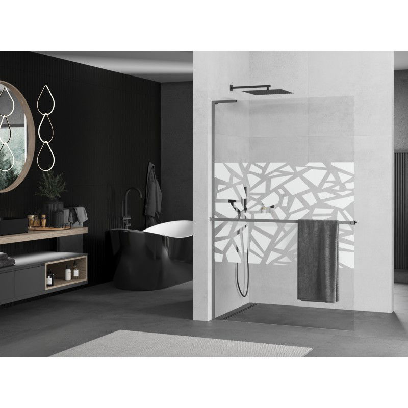 Mexen Kioto+ L shower panel with shelf Walk-in 80 x 200 cm, white pattern, gun metal - 800-080-123-95-85