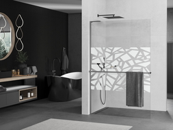Mexen Kioto+ L Walk-in Shower Wall with Shelf 80 x 200 cm, White Pattern, Gun Metal - 800-080-123-95-85