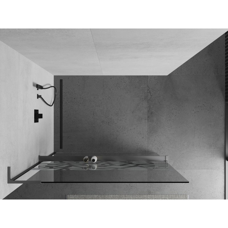 Mexen Kioto+ L shower screen with shelf Walk-in 120 x 200 cm, white pattern, gun metal - 800-120-123-95-85