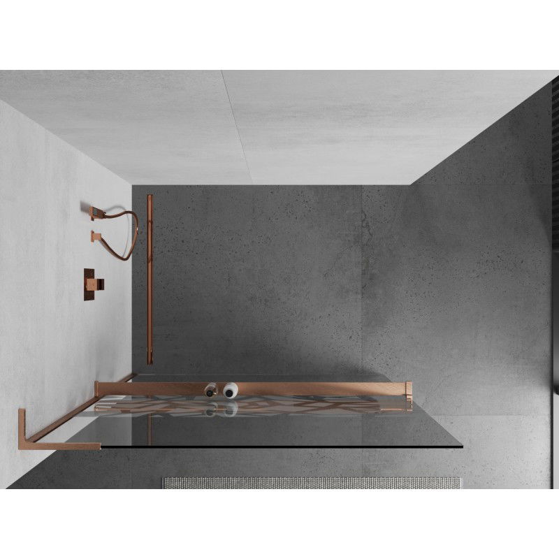 Mexen Kioto+ L Shower Wall with Shelf Walk-in 70 x 200 cm, White Pattern, Brushed Copper - 800-070-123-65-85