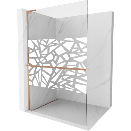 Mexen Kioto+ L Walk-in Shower Wall 90 x 200 cm, white pattern, brushed copper - 800-090-123-65-85