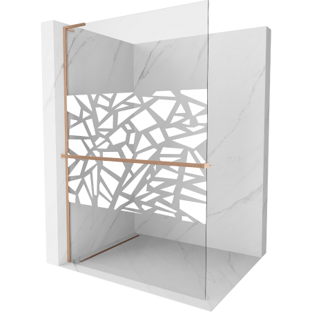 Mexen Kioto+ L Shower Wall with Shelf Walk-in 100 x 200 cm, White Pattern, Brushed Copper - 800-100-123-65-85