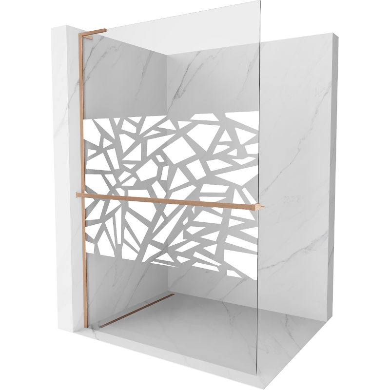 Mexen Kioto+ L Walk-in Shower Wall with Shelf 120 x 200 cm, White Pattern, Brushed Bronze - 800-120-123-65-85