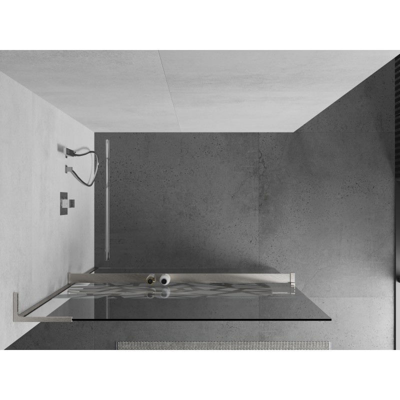 Mexen Kioto+ L Shower Wall with Shelf Walk-in 100 x 200 cm, White Pattern, Brushed Nickel - 800-100-123-97-85