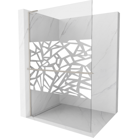 Mexen Kioto+ L Walk-In Shower Wall with Shelf 120 x 200 cm, White Pattern, Brushed Nickel - 800-120-123-97-85