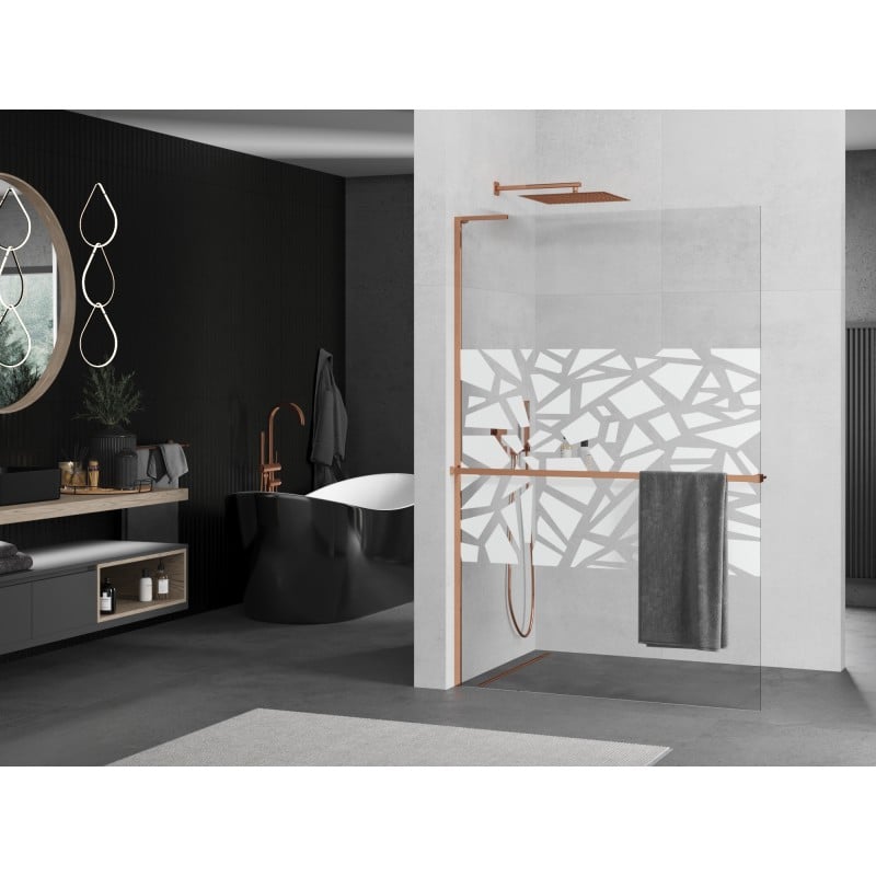 Mexen Kioto+ L shower panel with shelf Walk-in 80 x 200 cm, white pattern, rose gold - 800-080-123-60-85